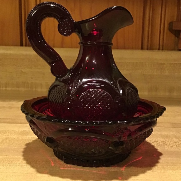 Vintage Other - VTG Avon Cape Cod 1876 Ruby Glass Cruet And Bowl